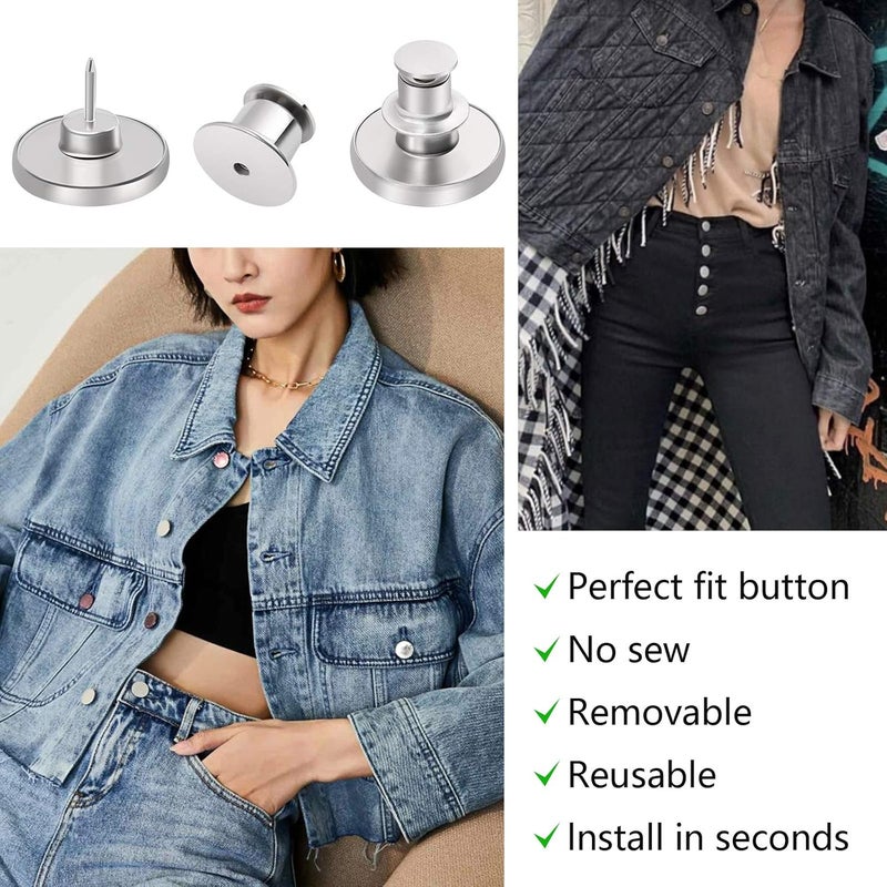 Ceryvop 8 Sets Jean Button Pins for Loose Jeans, No Sew Instant Replacement Snap Tack Pant Button, Reusable and Adjustable Metal Pants Tightener - Image 5